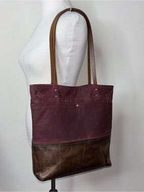 Red Staggerwing Urban Tote Waxed Canvas and Distressed Leather Wine Burgundy